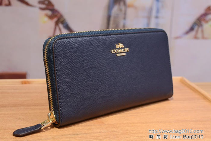 COACH蔻馳 原單 2017新款 57713 最新皮紋顆粒紋牛皮女士拉鏈錢包  Chz1386